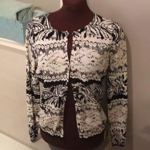 August Silk black & white cardigan sweater